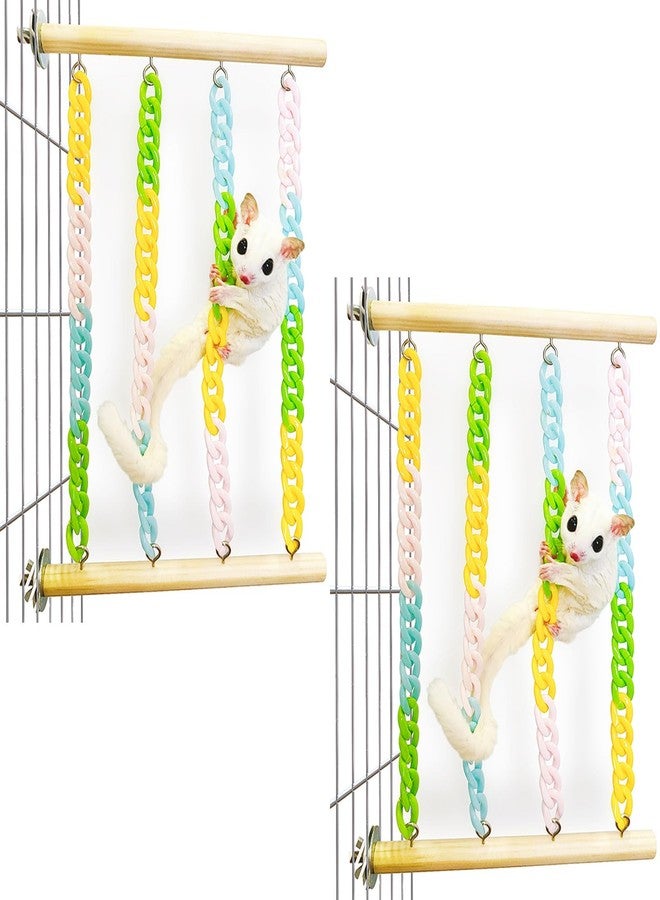 Jevnd 2Pcs Sugar Glider Climbing Toys, Natural Wood with Sturdy Colorful Chains Hanging Toys Sugar Glider Cage Accessories, Wobble-Free Rat Enrichment Toys for Small Animals and Parrots - Image 1